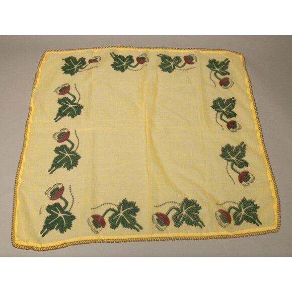 Yellow Floral Hand-Painted Embroidered Square Scarf With Beaded Trim - Picture 2 of 5